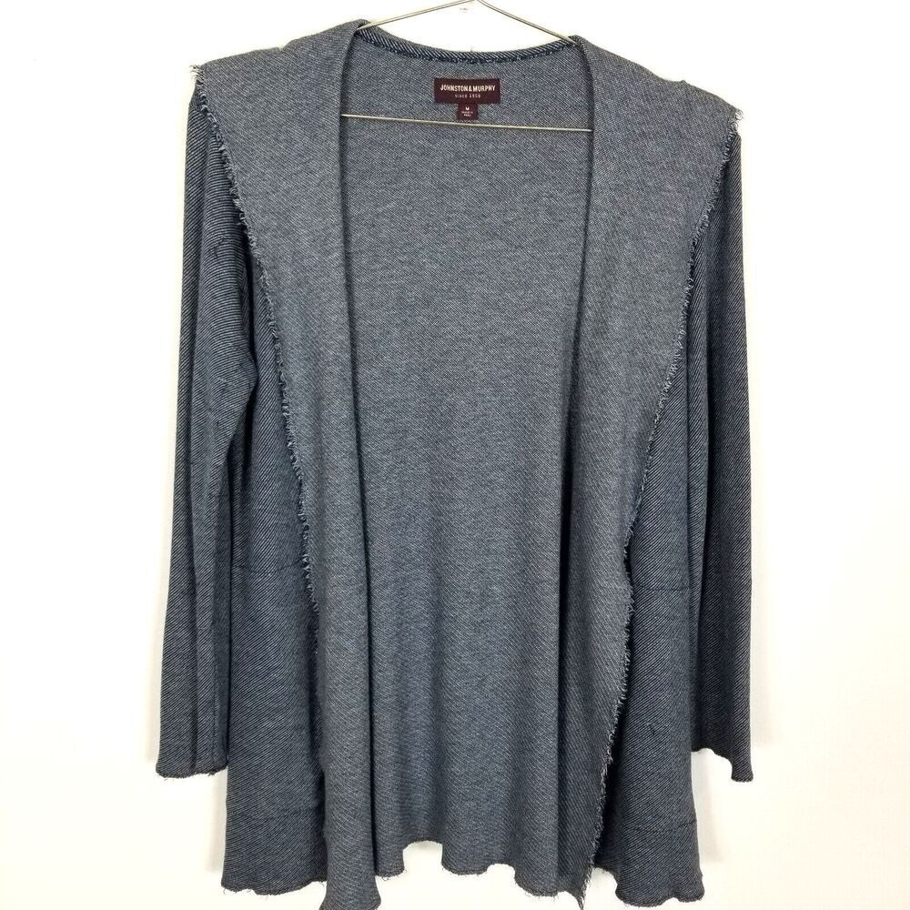 Johnstone & Murphy Women Pima‎ Cotton Cardigan Sweater Sz M Open Blue Soft